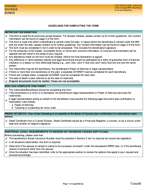  Indemnity of the Canada RSP Beneficiary Form and Guidelines 2373RSP 2019