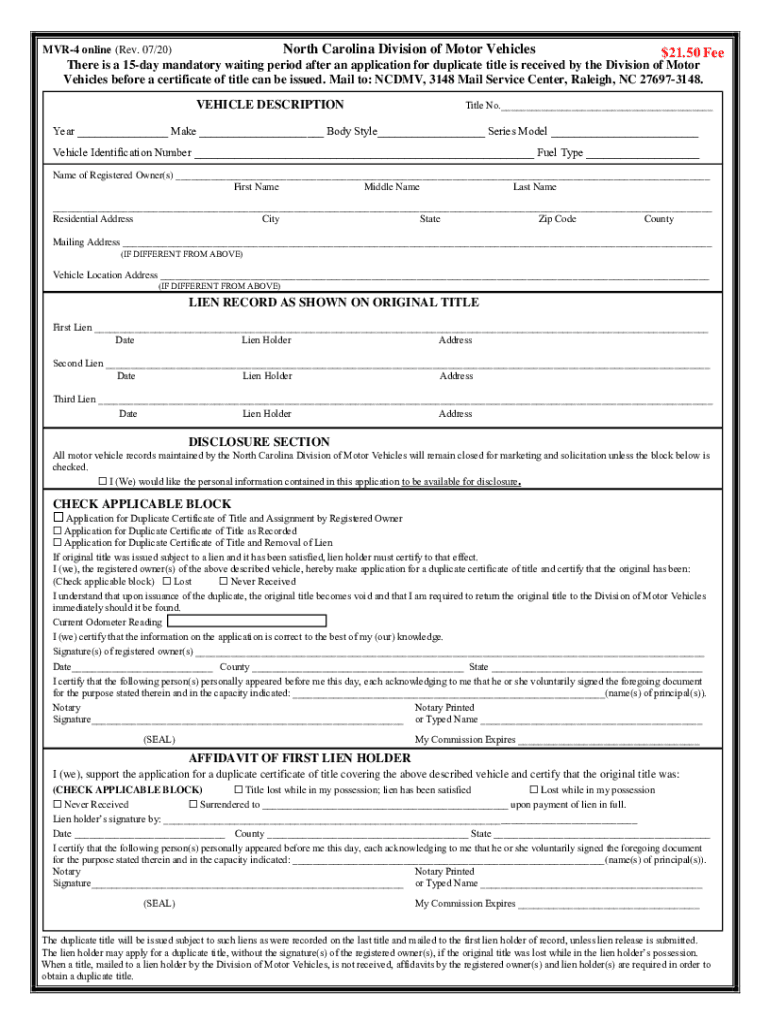 MVR4 Online Rev 0518North Carolina Division of  Form