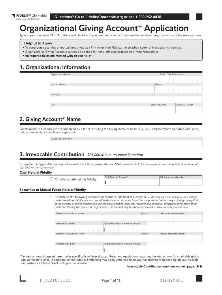  Fidelity Charitable Giving Account Form 2018