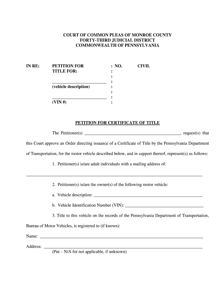 Petition Certificate Title  Form