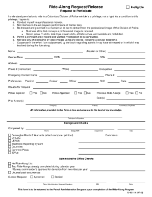  Columbus Police Release and Indemnification Form 2015-2024