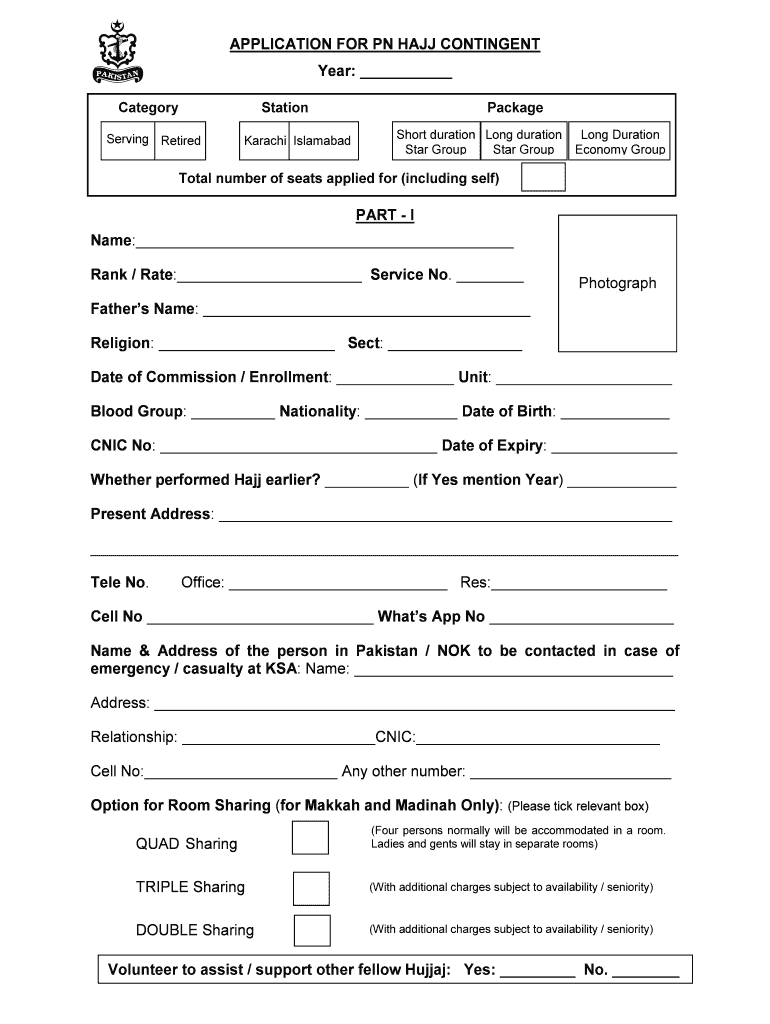 Application Form for PN Hajj CONTIGENT Pakistan Navy