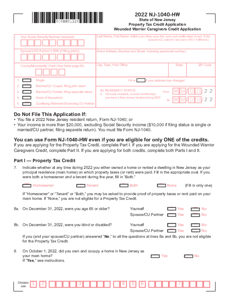  NJ NJ 1040 HW Form 2022-2024