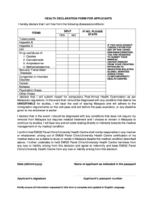 Health Declaration Form Emgs