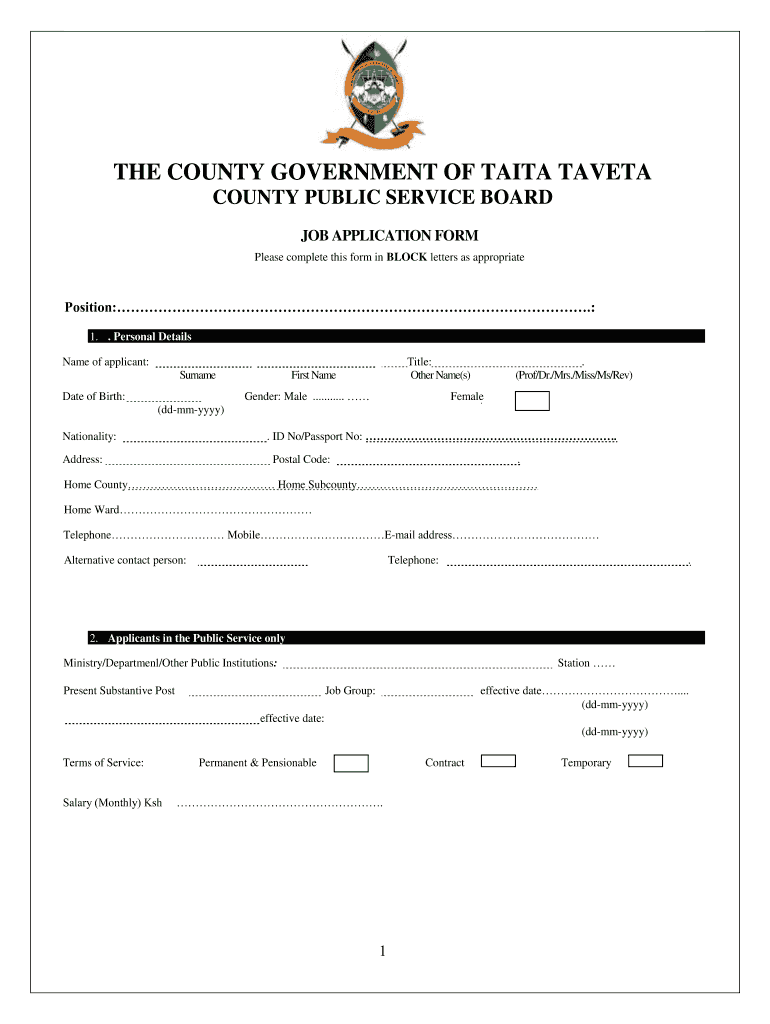 Taita Taveta Public Service Board Website  Form