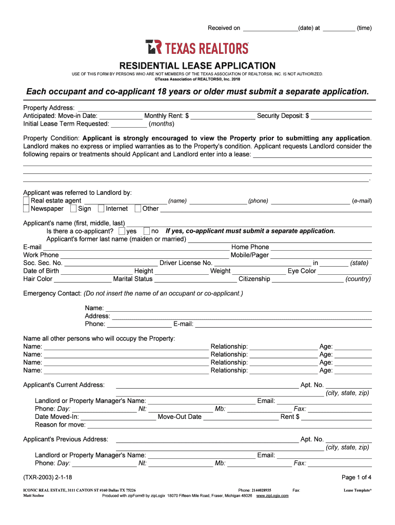 TAR LEASE APPLICATION ICONIC REAL ESTATE  Form