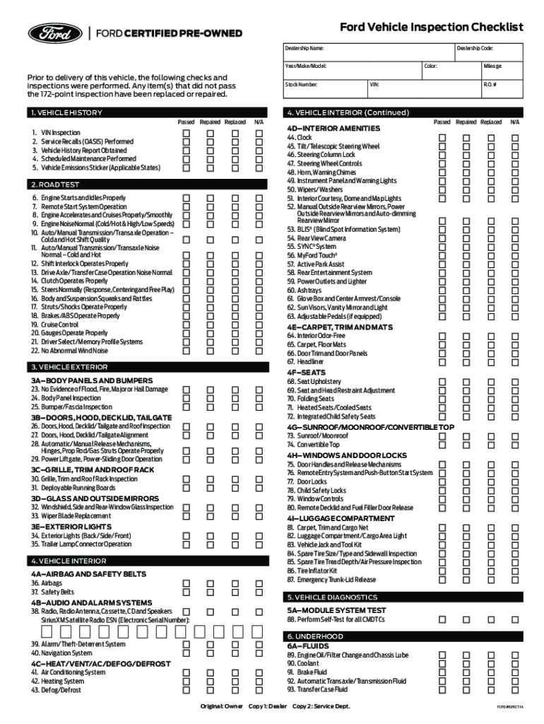 Used Car Inspection Form