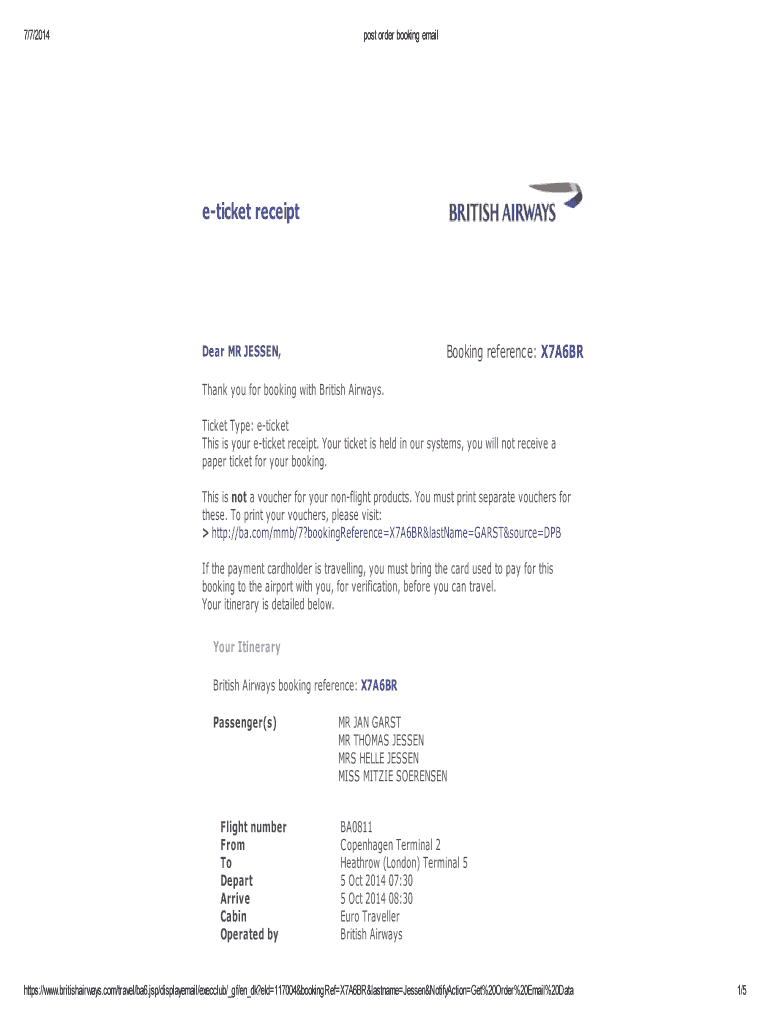 British Airways Receipt  Form