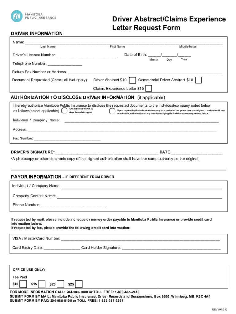 Driver Abstract Request Form DRIVER INFORMATION Na