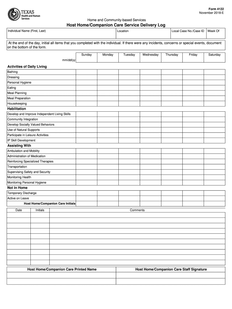 HostCompanion Service Delivery Log Form 4122 Fill Online, Printable, Fillable, Blank Fieldtripconsentform Com