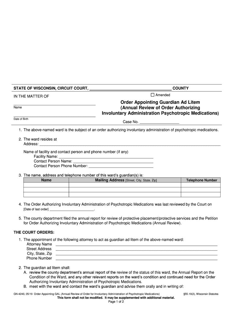 Annual Review of Order Authorizing  Form