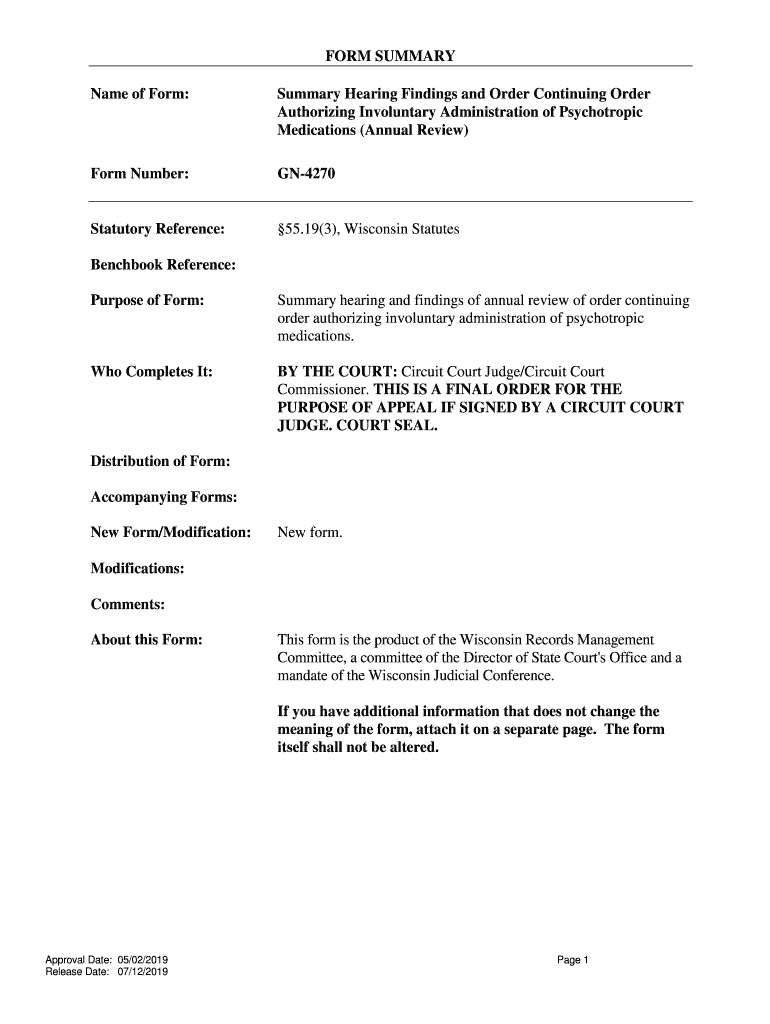Summary Hearing Findings and Order Continuing Order  Form