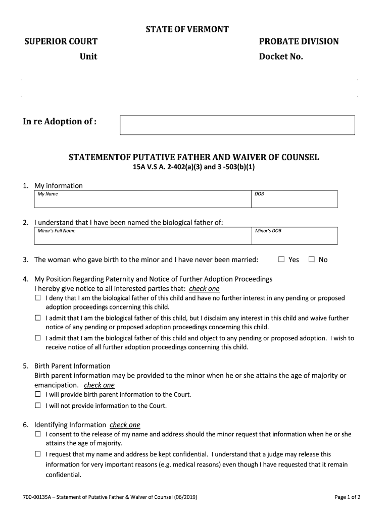 PURPOSE to Describe the Requirements Related to Vermont DCF  Form