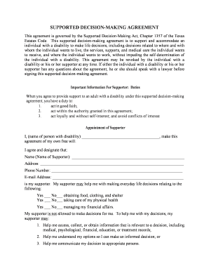 Supported Decision Making Agreement DOCX  Form