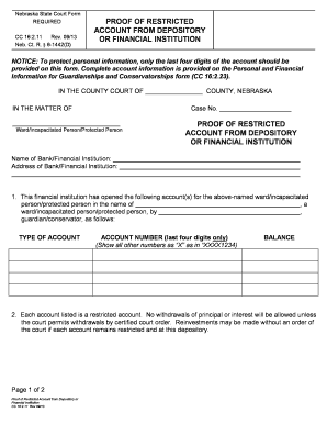 Financial Institution, Proof of Restricted Account from Depository or  Form