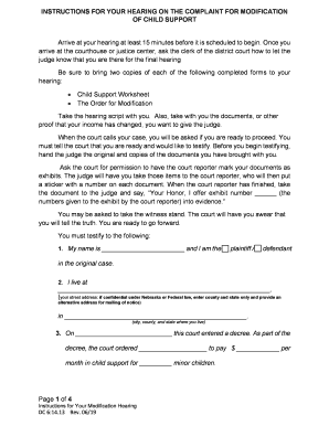 INSTRUCTIONS for YOUR HEARING on the COMPLAINT for MODIFICATION  Form