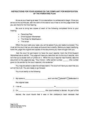 Instructions for Your Modification of Custody or Parenting Plan  Form