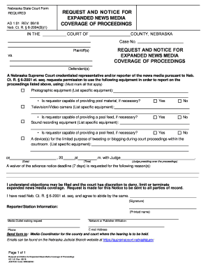 Article 20 Rules for Expanded News Media Coverage in Nebraska  Form