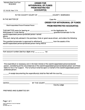 Order for Withdrawal of Funds from Restricted Accounts Fillable  Form