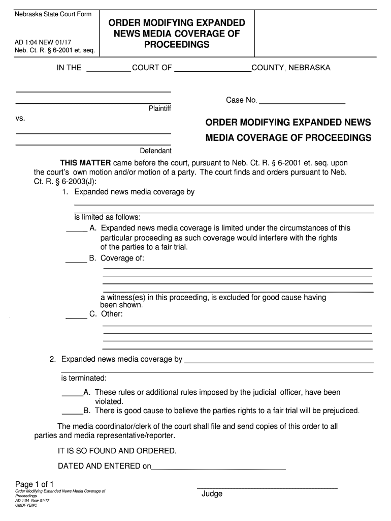 Order Modifying Expanded News Media Coverage of Proceedings  Form