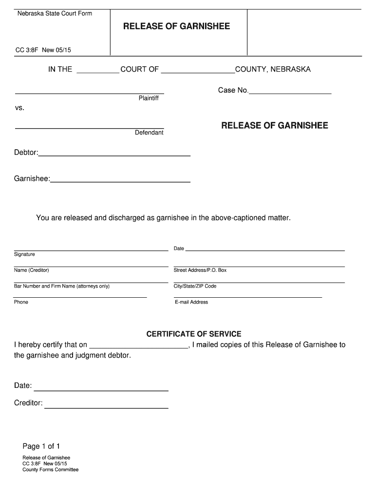 RELEASE of GARNISHEE  Form