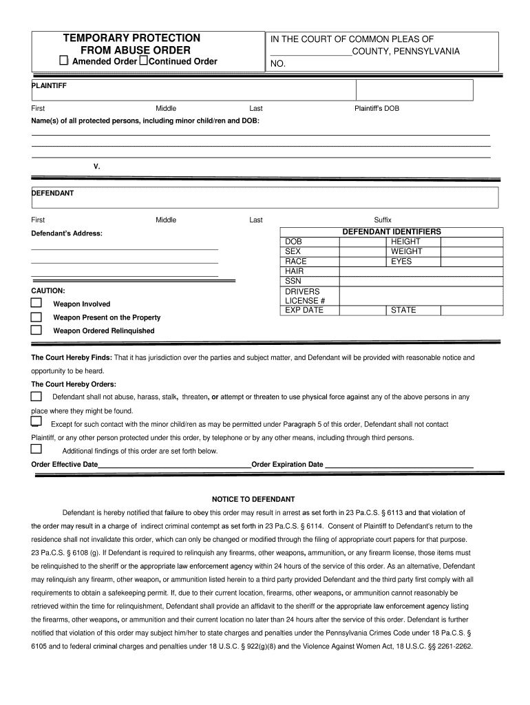TEMPORARY PROTECTION from ABUSE ORDER  Form