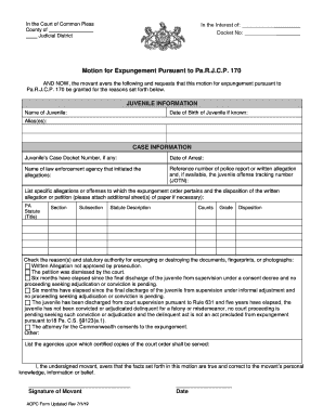 Motion for Expungement Pursuant to Pa  Form