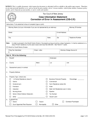 Correction of Error in Assessment CIS CE Correction of Error in Assessment CIS CE  Form