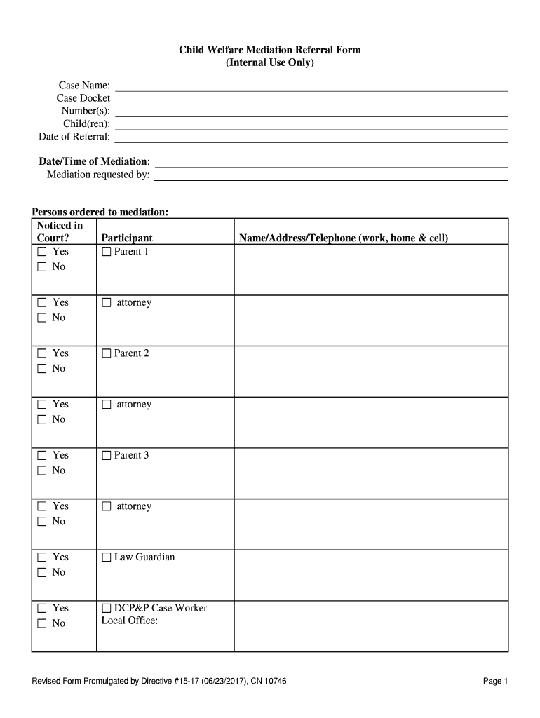 CWM Referral Form Child Welfare Mediation Referral Form