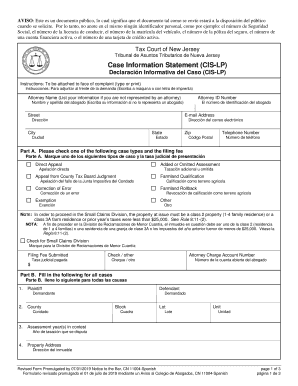 Case Information Statement CIS LPDeclaracin Informativa Del Caso CIS LP