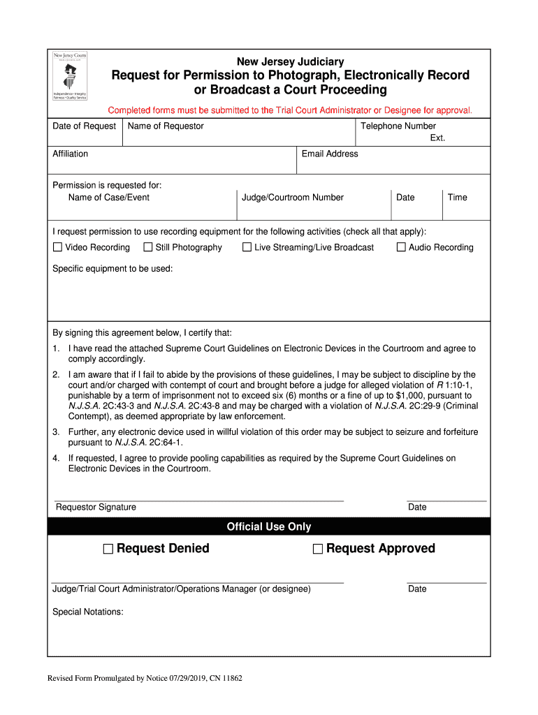 Media Request to Photograph, Record, or Broadcast California Courts  Form