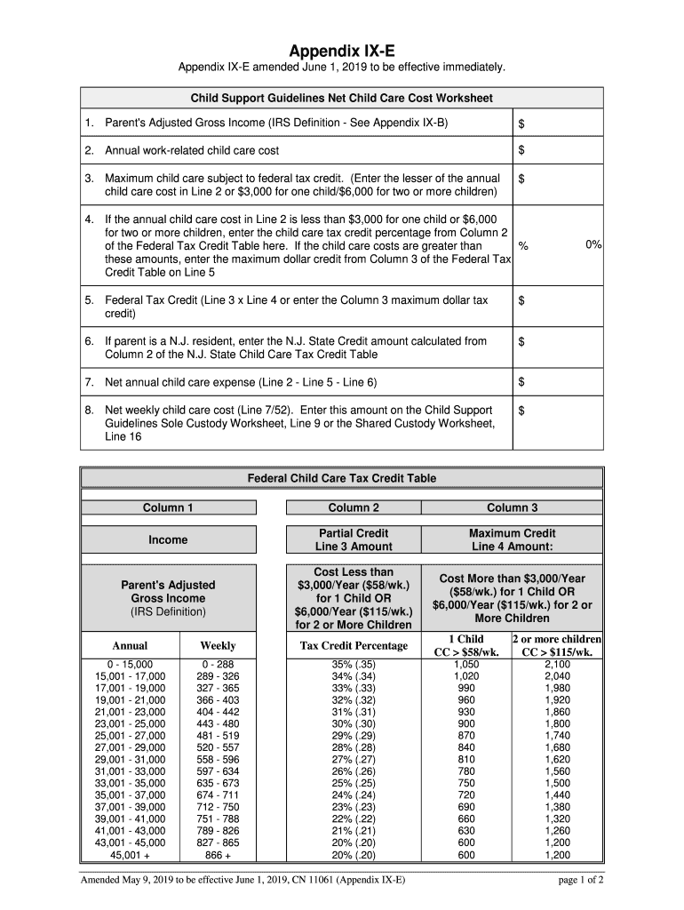 Child Support Guidelines Net Child Care Cost Worksheet Appendix IX E Child Support Guidelines Net Child Care Cost Worksheet Appe  Form