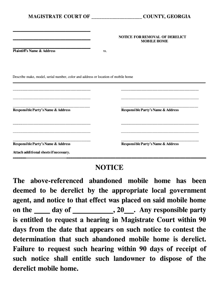 Guidelines for Declaring a Mobile Home Derelict and for SC Courts  Form