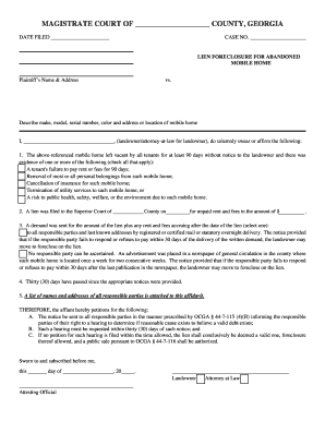 Affidavit for Foreclosure of Lien Against Georgia Magistrate Council  Form
