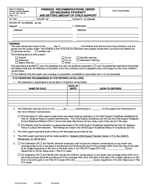 State of Alabama ORDER ESTABLISHING PATERNITY Case Number  Form