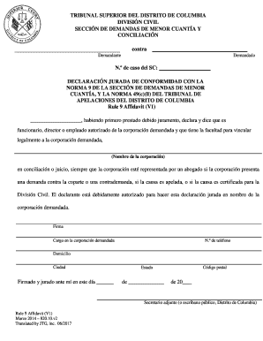 Asuntos CivilesTribunales Del Distrito De Columbia DC Courts  Form