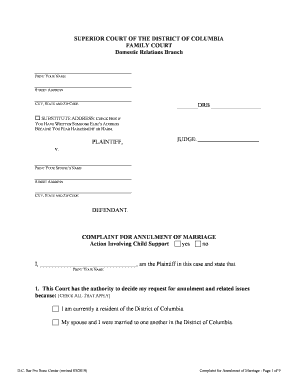Complaint for Annulment of Marriage  Form