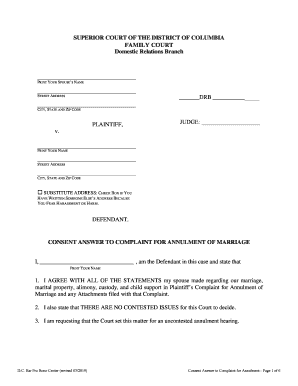 Consent Answer to Complaint for Annulment  Form