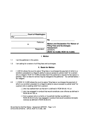 Motion and Declaration for Waiver of Filing Fees and  Form