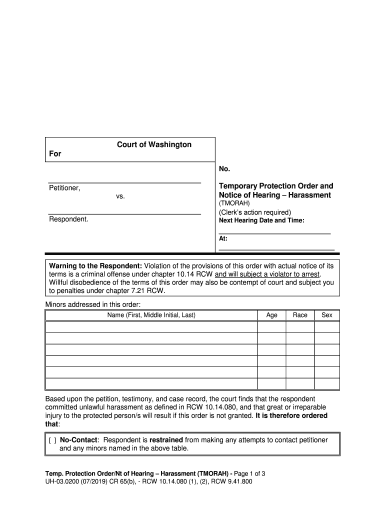 Notice of Hearing Harassment  Form