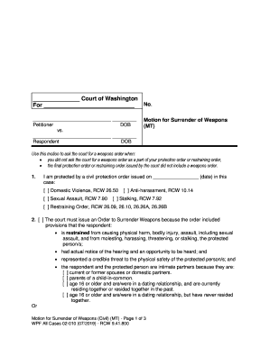 Motion for Surrender of Weapons  Form