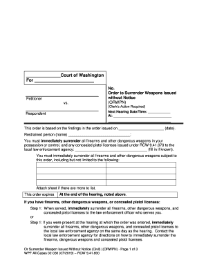 Order to Surrender Weapons Issued  Form