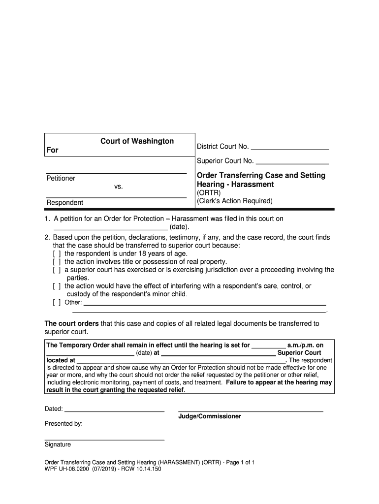 Order Transferring Case and Setting  Form