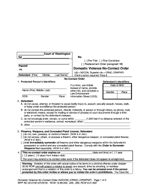 10 Vs Domestic Violence No Contact Order Courts Wa Gov  Form