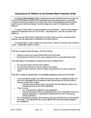 Instructions for Petition for an Extreme Risk Protection Order  Form