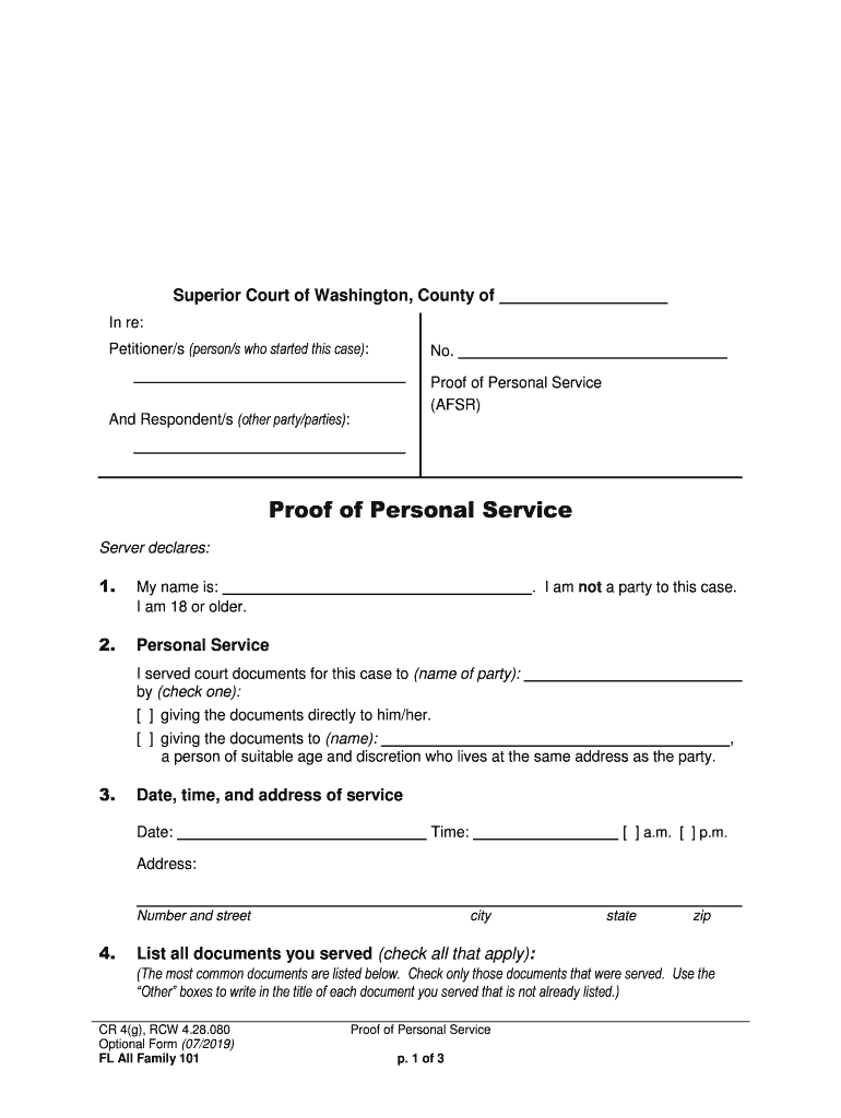 Proof of Personal Service Co Whatcom Wa Us  Form