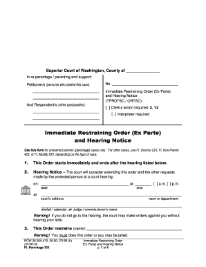 Immediate Restraining Order Ex Parte  Form