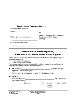 Final Order and Findings for a Parenting Plan Parentage  Form
