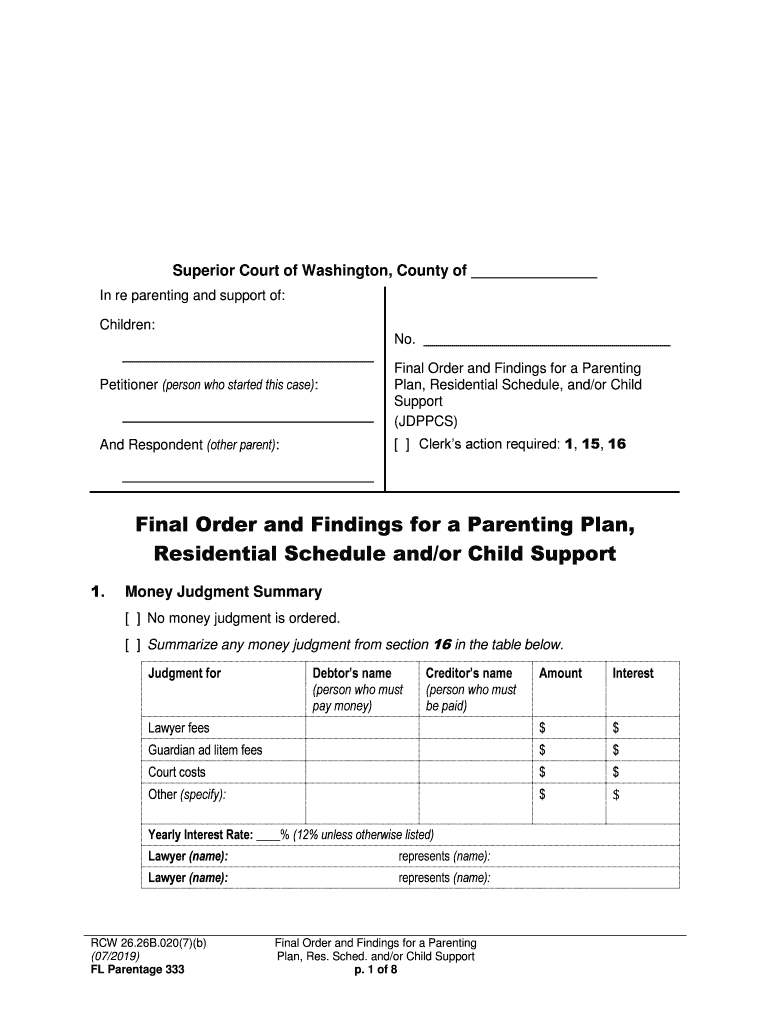 Final Order and Findings for a Parenting  Form