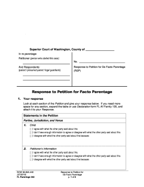 Response to Petition to Decide Parentage Parentage 303  Form